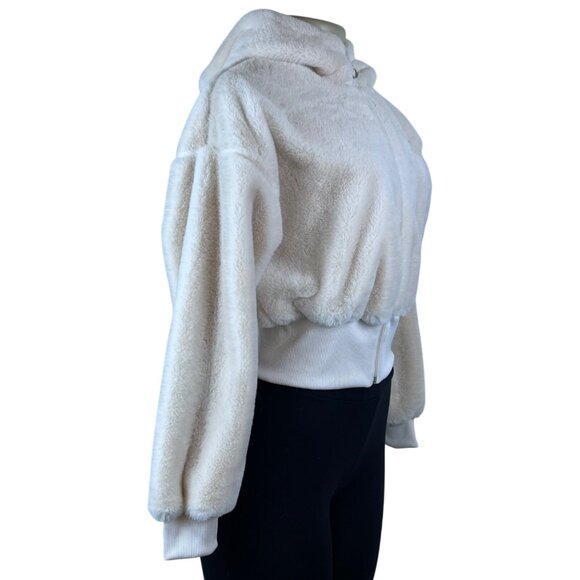 Puma Womens Ivory Fleece Zip-Up Hoodie With Hood  Cozy Ribbed Hem Sz XS - Picture 2 of 7